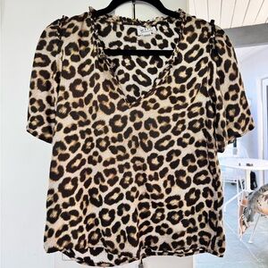 Velvet Leopard Print V-Neck Blouse